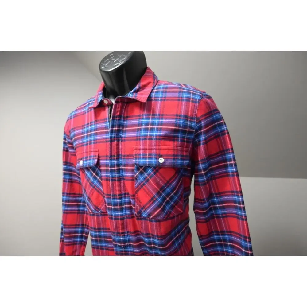 J Crew 3/4 Zip Flannel Camp Shirt Mercantile Plaid Long Sleeve Mens Sz Medium‎